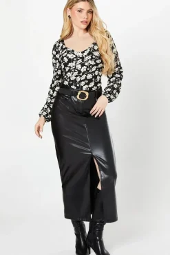 Mono Floral Twist Front Long Sleeve Top