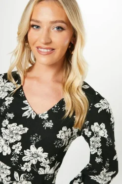 Mono Floral V Neck Mini Dress
