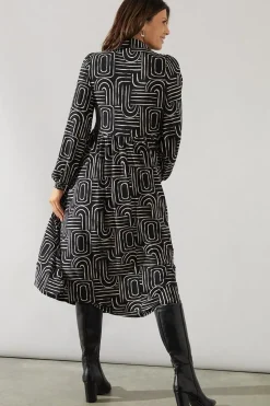 Mono Geo Collared Midi Dress