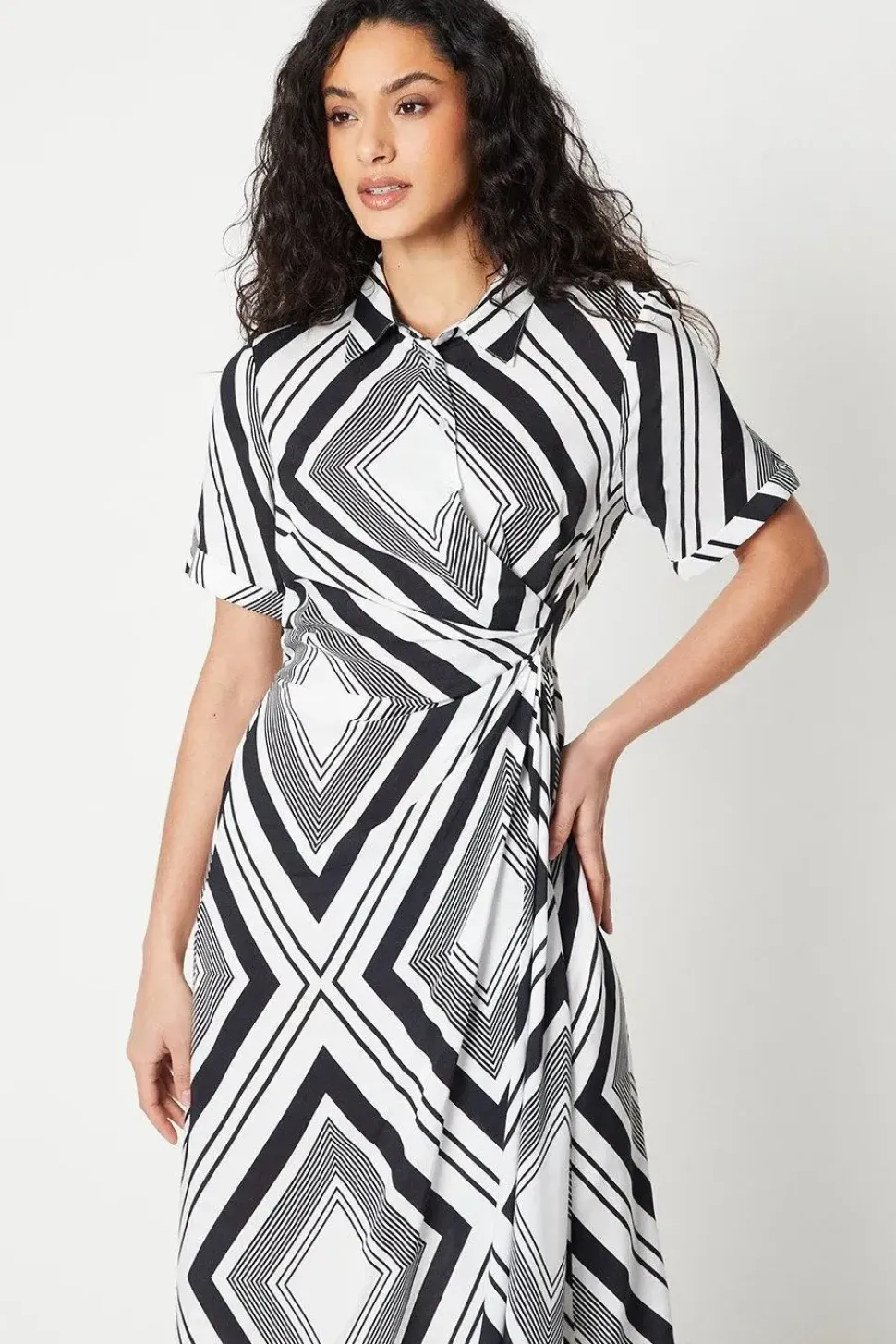 Mono Geo Drape Shirt Dress