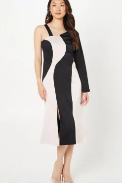 Mono Satin Midi Wedding Guest Dress