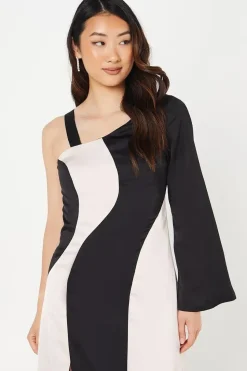 Mono Satin Midi Wedding Guest Dress