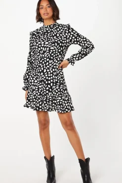 Mono Spot Frill Hem Mini Dress