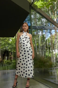 Mono Spot Halter Neck Midi Dress