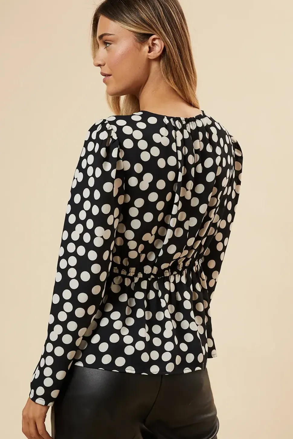 Mono Spot Keyhole Long Sleeve Top