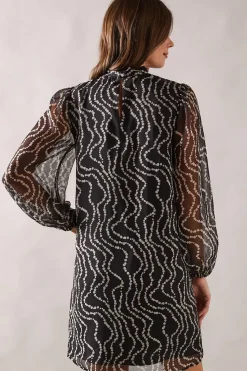 Mono Spot Ruffle Neck Shift Dress