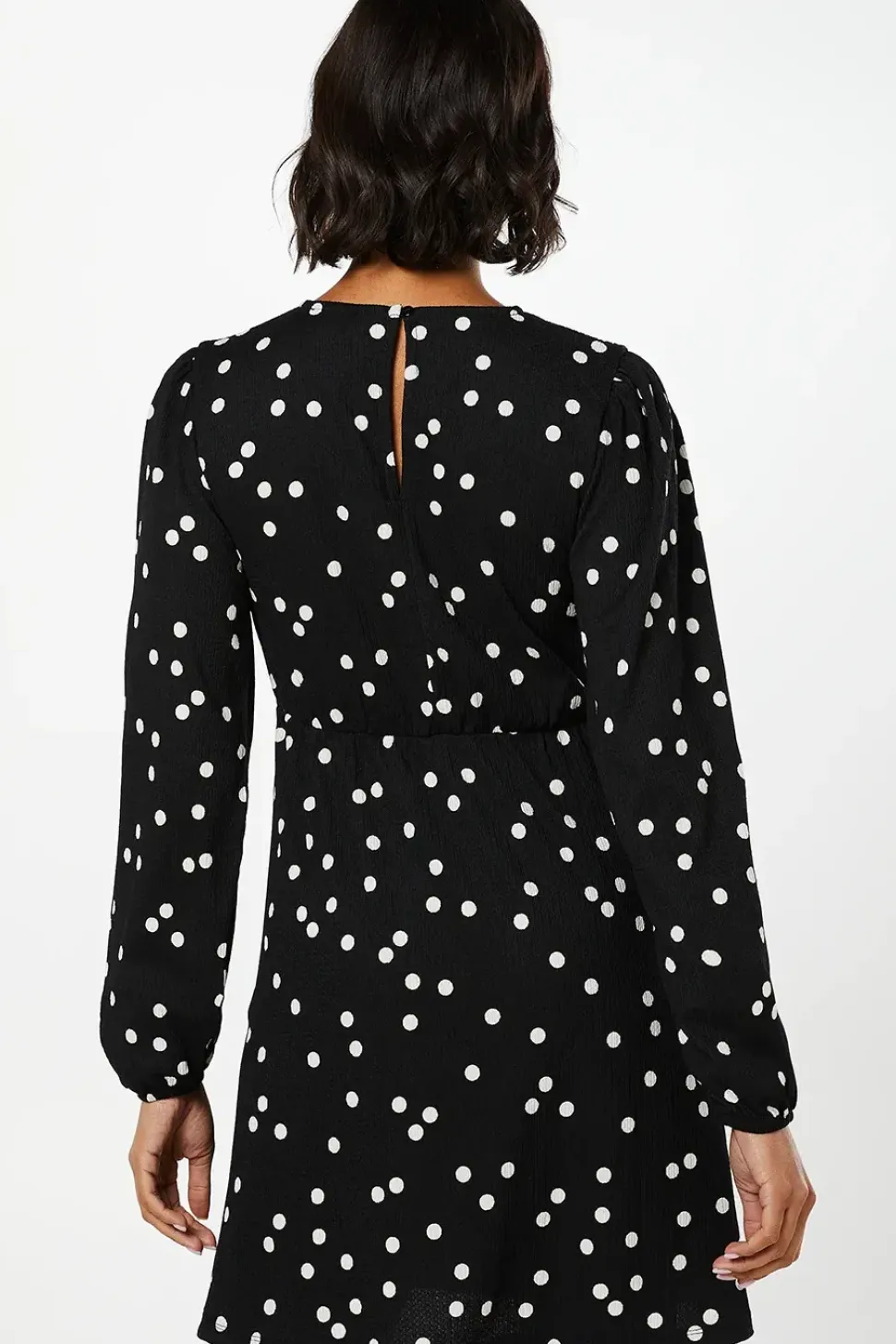 Mono Spot Shirred Yoke Mini Dress