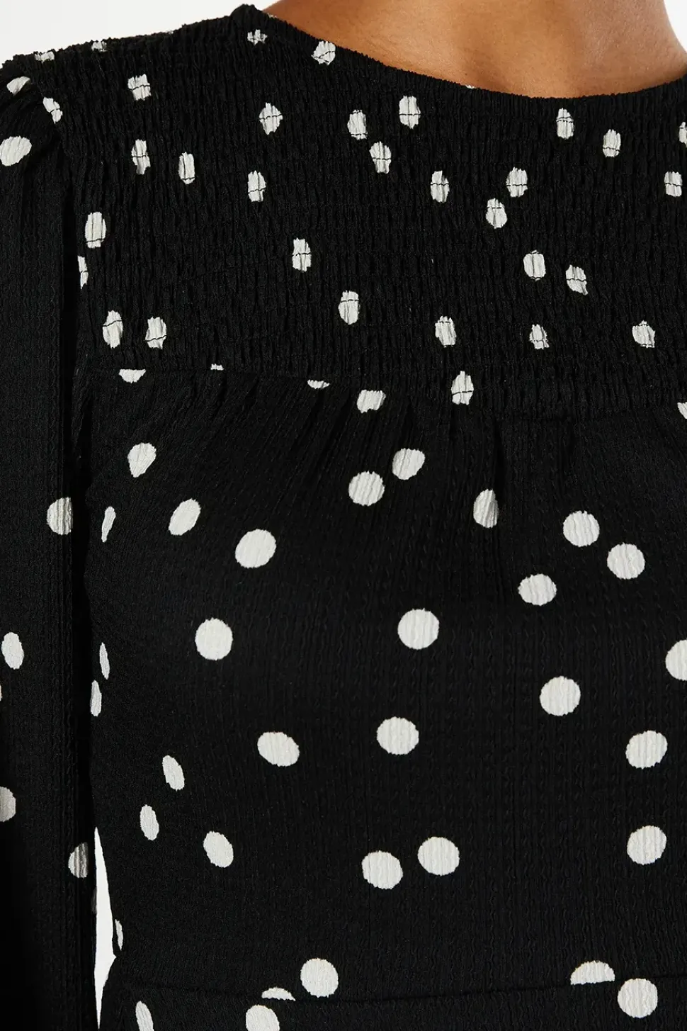 Mono Spot Shirred Yoke Mini Dress