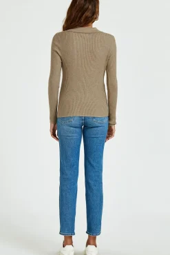 Morgan collar Double Breasted Knit Top In Beige