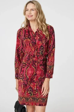 Mosaic Print Long Sleeve Short Shirt Dress