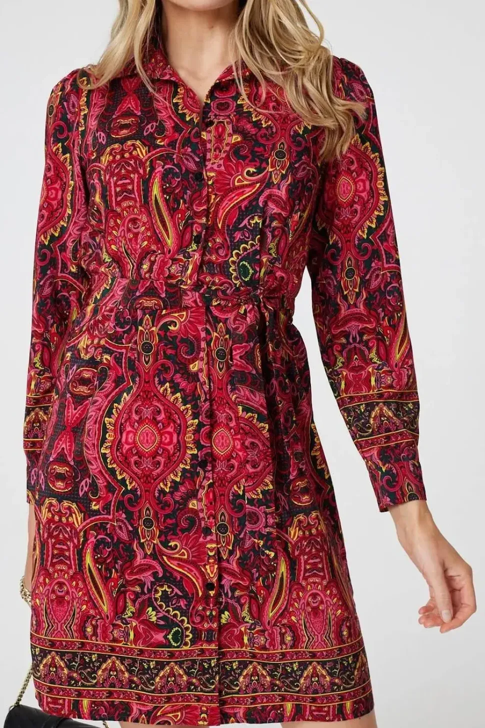 Mosaic Print Long Sleeve Short Shirt Dress