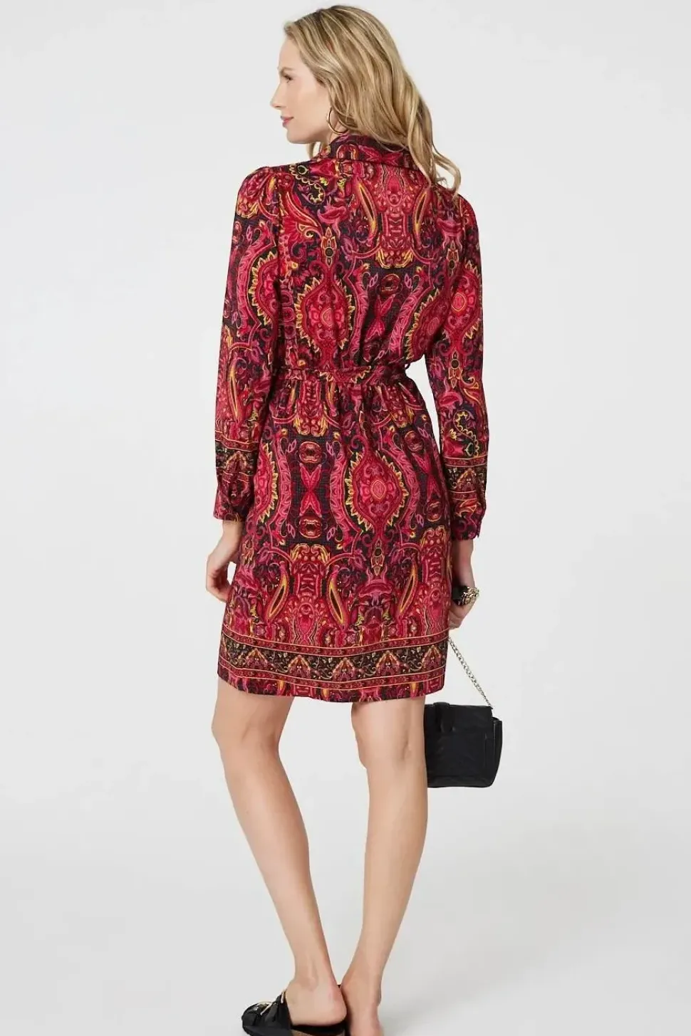 Mosaic Print Long Sleeve Short Shirt Dress