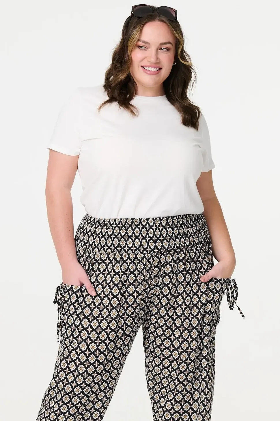 Mosaic Print Shirred Harem Pants