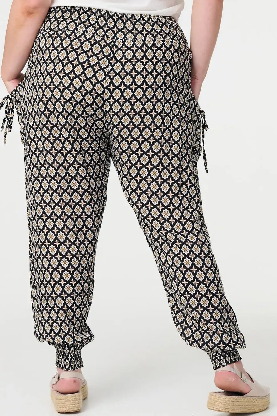 Mosaic Print Shirred Harem Pants