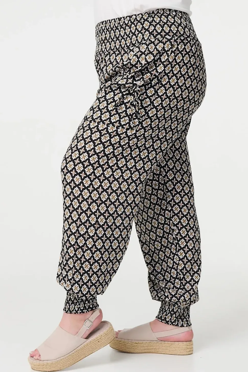 Mosaic Print Shirred Harem Pants
