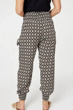 Mosaic Print Shirred Harem Pants
