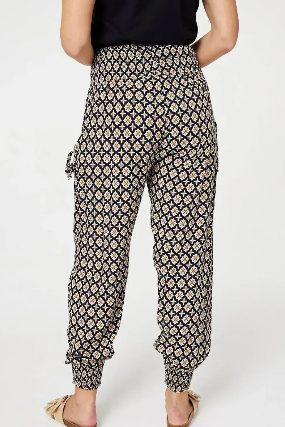 Mosaic Print Shirred Harem Pants