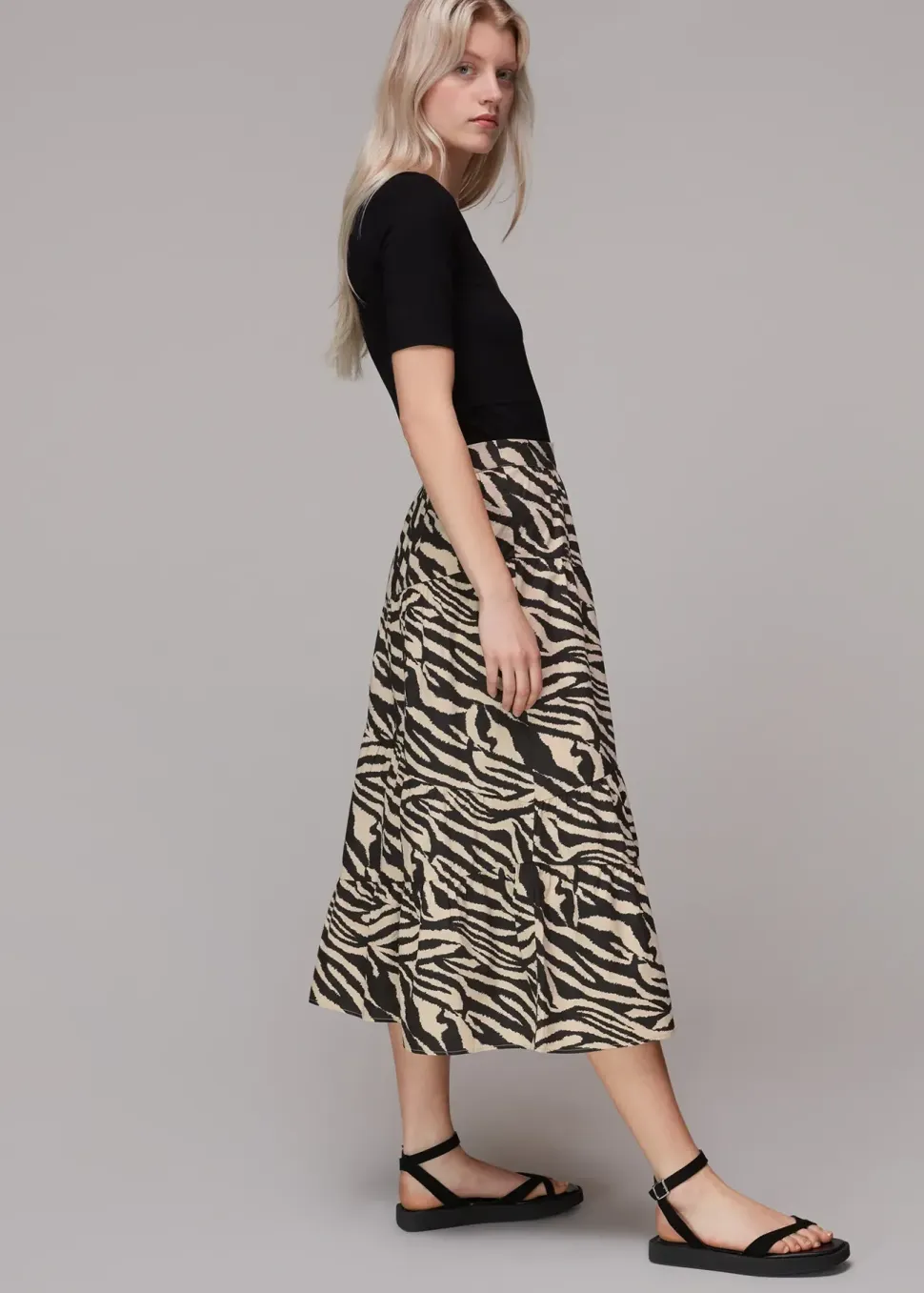 Mountain Zebra Tiered Skirt-Animal Print