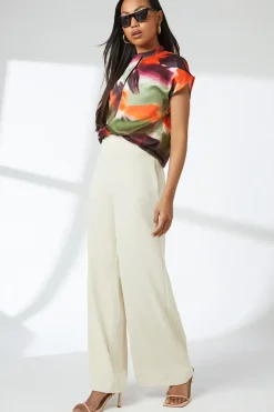 Multi Brushstroke Print Drape Knot Front Shell Top
