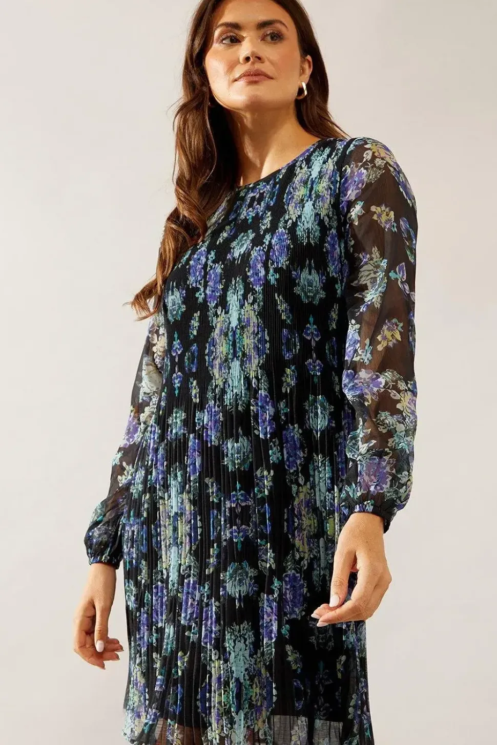 Multi Floral Pleated Shift Dress