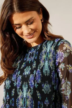 Multi Floral Pleated Shift Dress