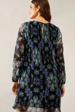 Multi Floral Pleated Shift Dress