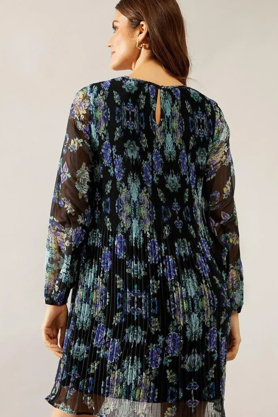Multi Floral Pleated Shift Dress