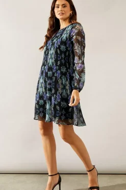 Multi Floral Pleated Shift Dress