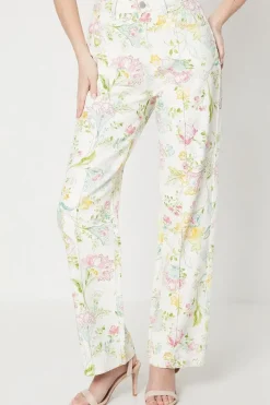 Multi Floral Printed Denim Straight Leg Jean