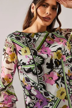 Multi Patchwork Fluted Sleeve Shift Dress