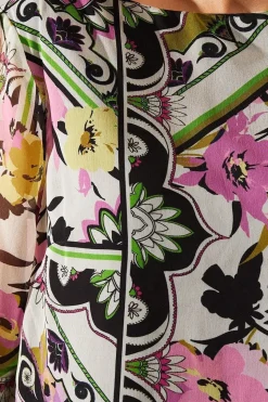 Multi Patchwork Fluted Sleeve Shift Dress
