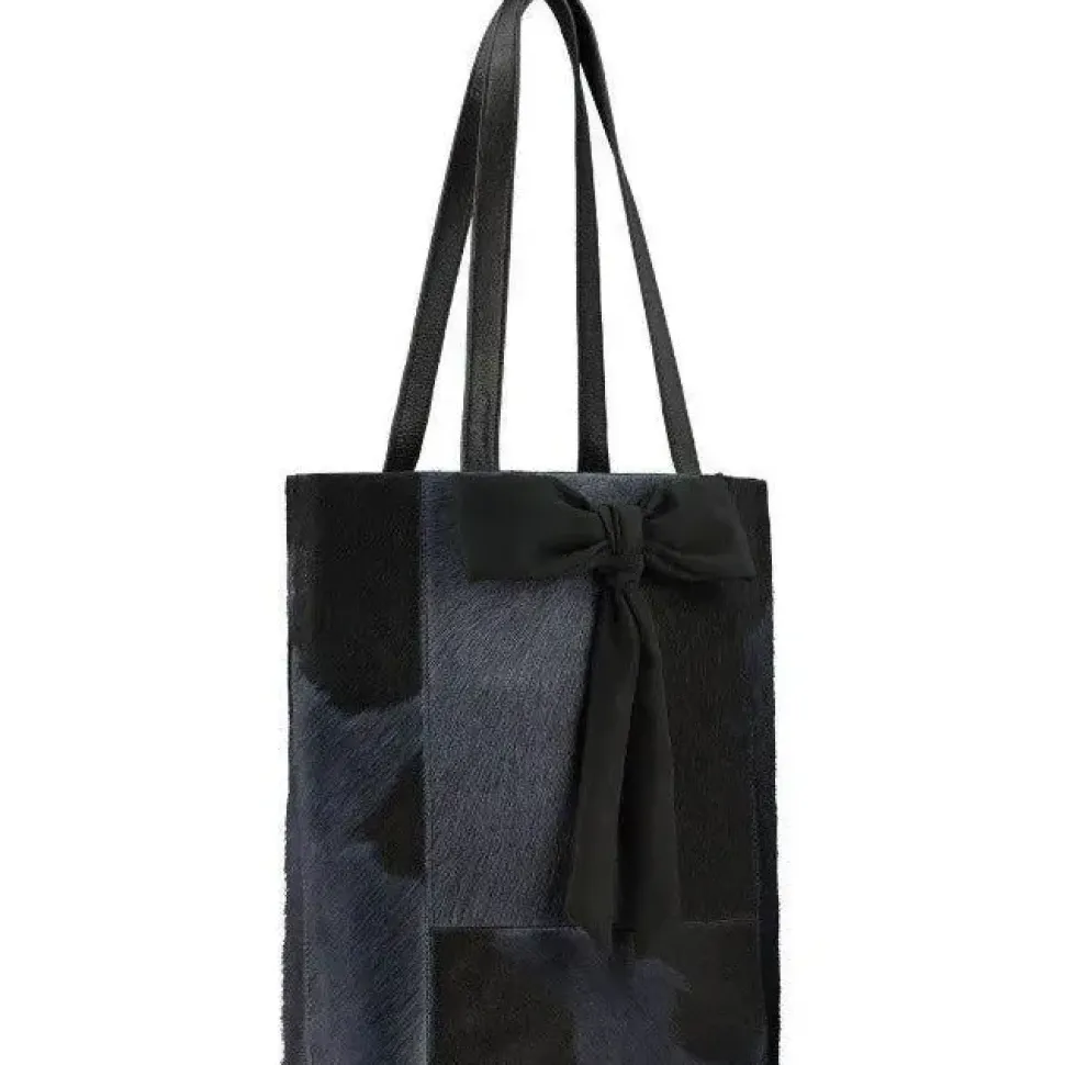 Navy Bow Calf Hair Leather Tote Bag | BYYLI