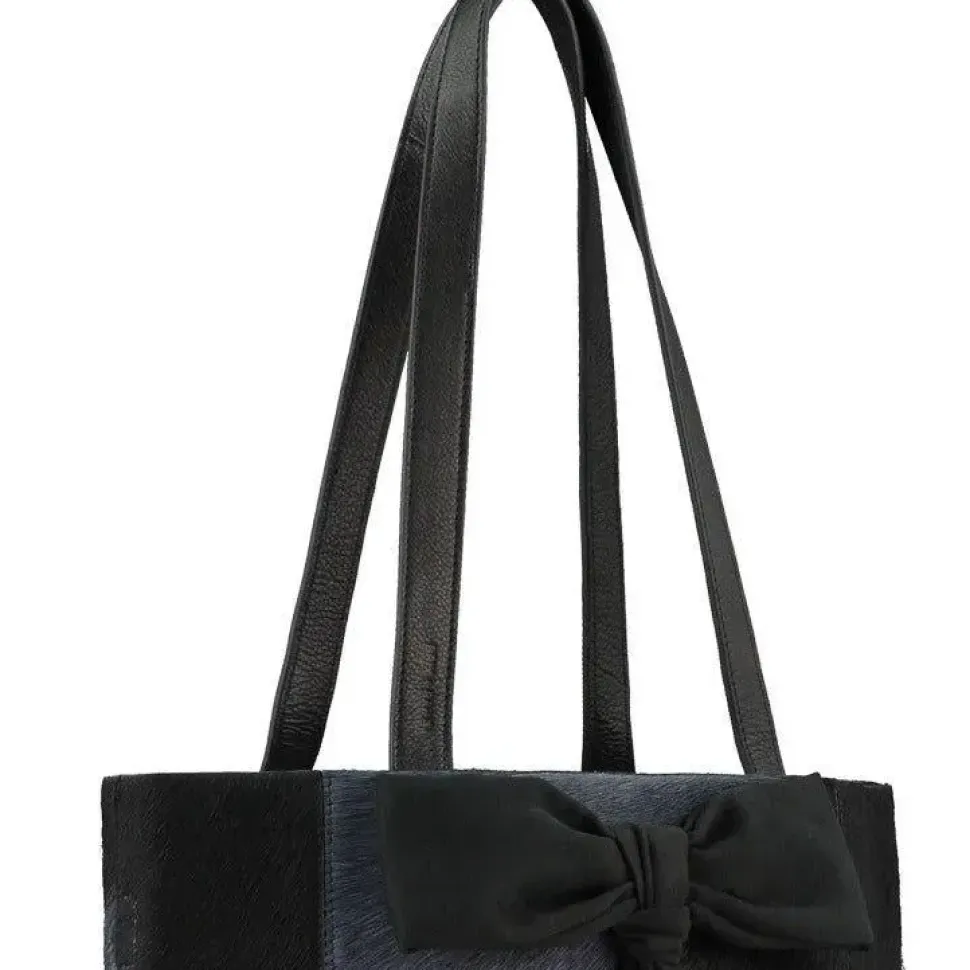 Navy Bow Calf Hair Leather Tote Bag | BYYLI