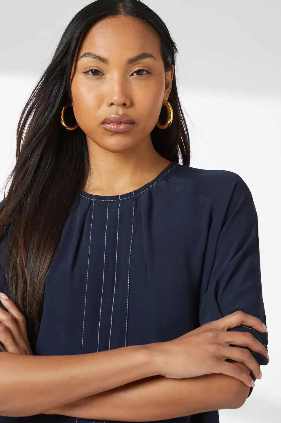 Navy Brogan Stitch Detail Top