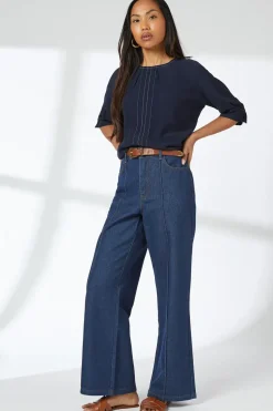 Navy Brogan Stitch Detail Top