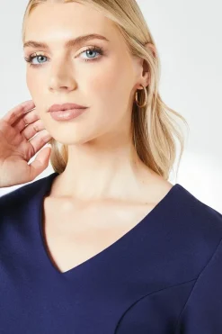 Navy Contrast Hem Ponte Shift Dress