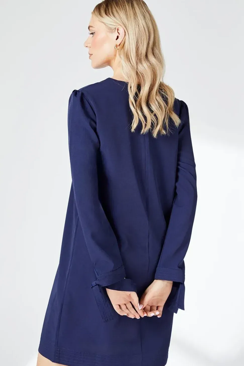 Navy Crepe Stitch Detail Shift Dress