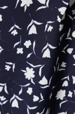 Navy Ditsy Frill Neck Detail Wrap Midi Dress