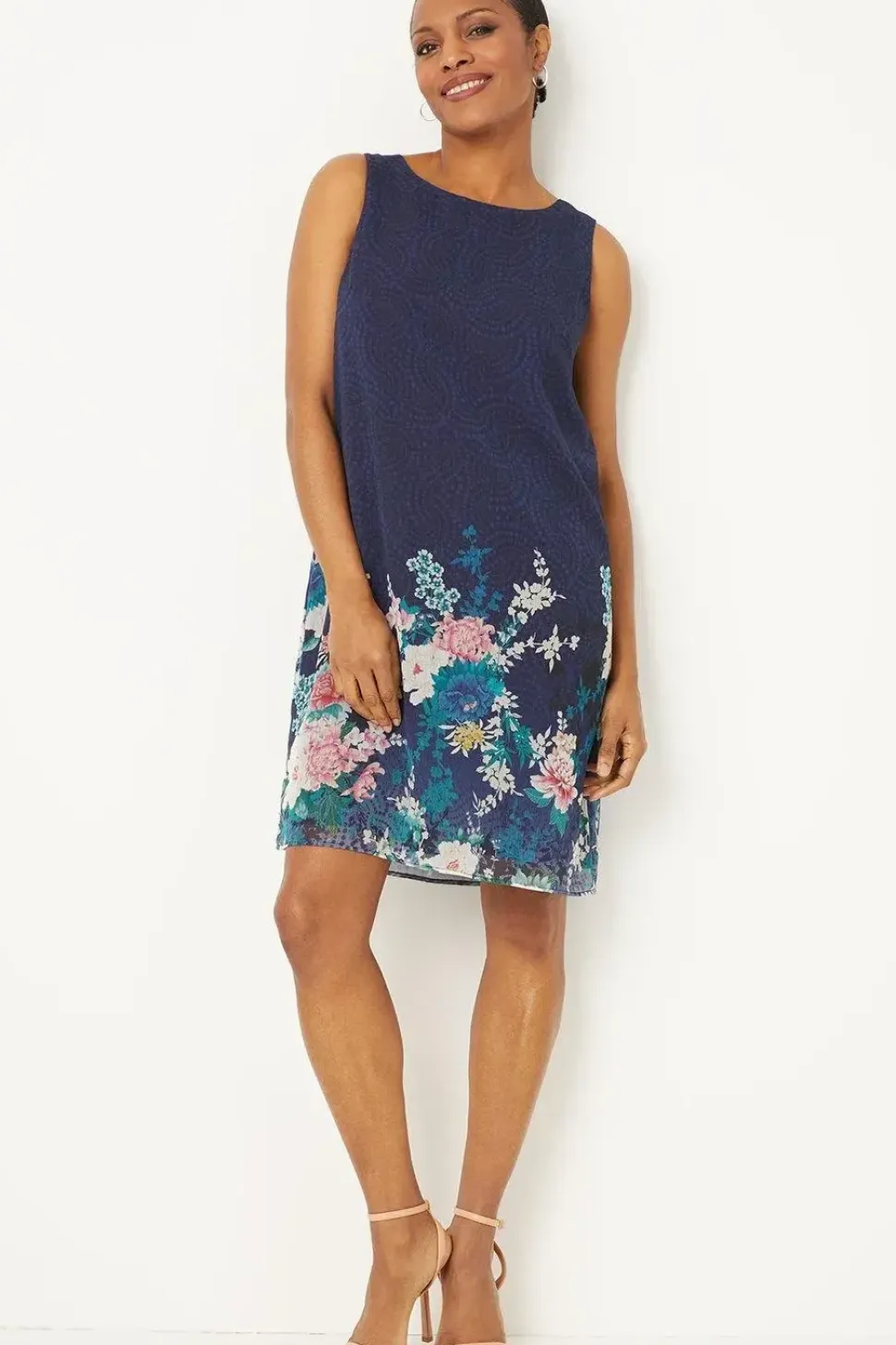 Navy Floral Border Shift Dress