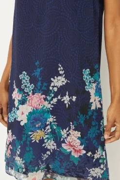 Navy Floral Border Shift Dress