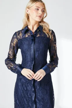 Navy Lace Shirt Dress
