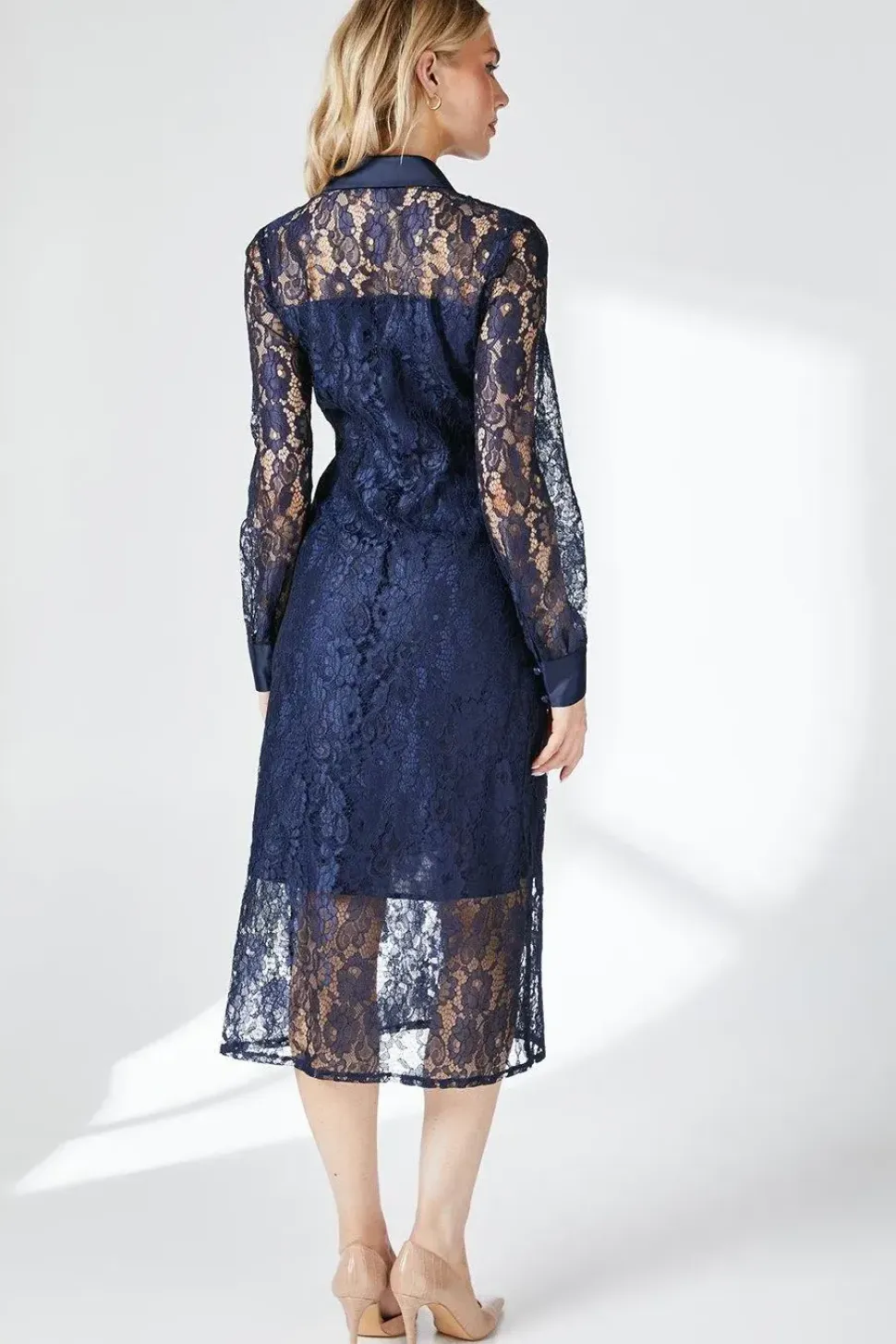 Navy Lace Shirt Dress