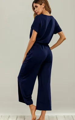 Navy Loose Jumpsuit With Short Sleeve