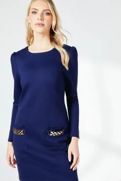 Navy Pocket Detail Ponte Shift Dress