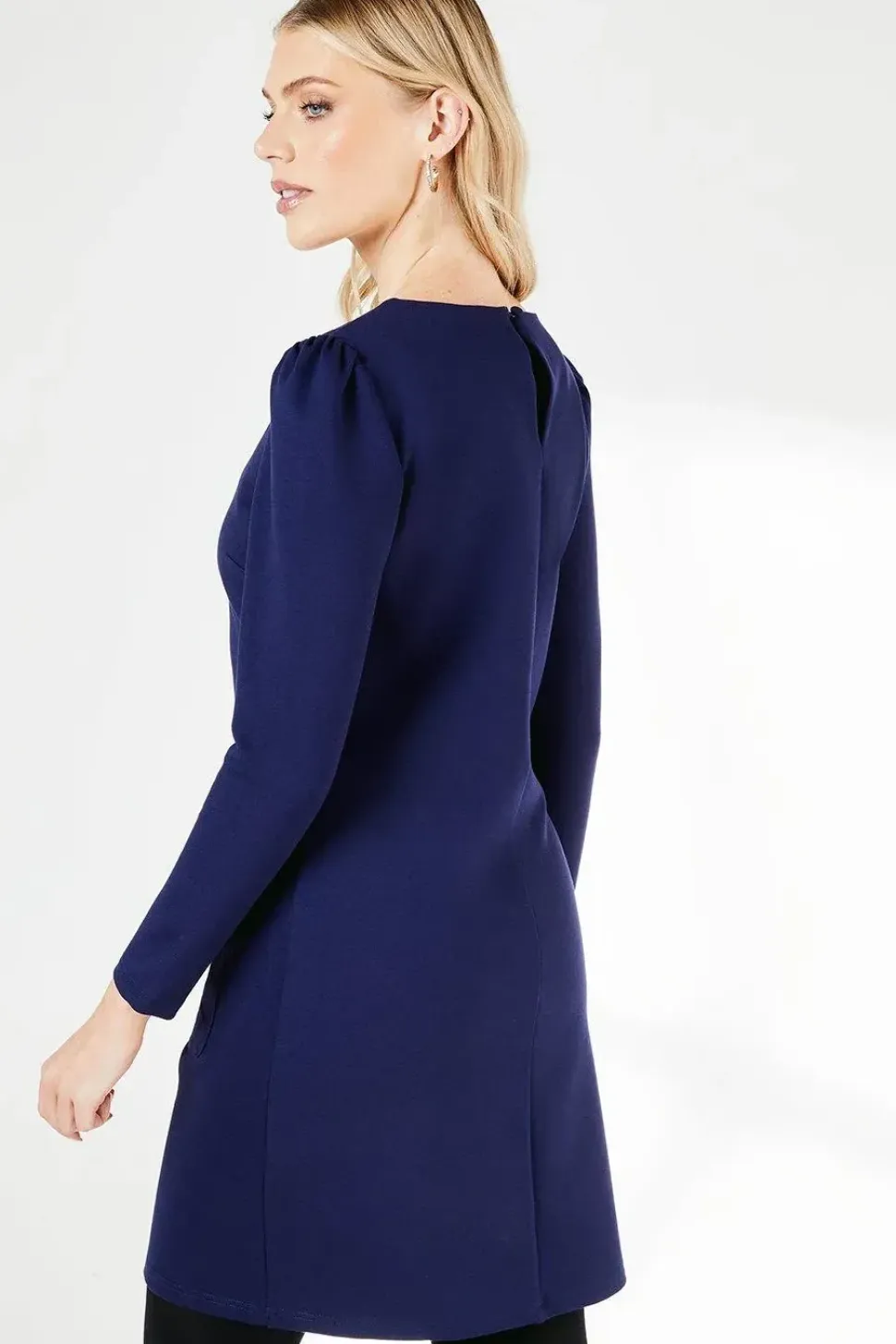 Navy Pocket Detail Ponte Shift Dress