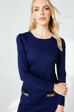Navy Pocket Detail Ponte Shift Dress