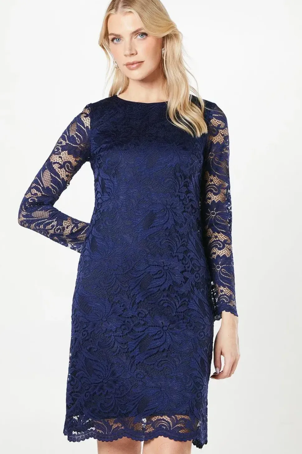 Navy 3/4 Sleeve Lace Dress