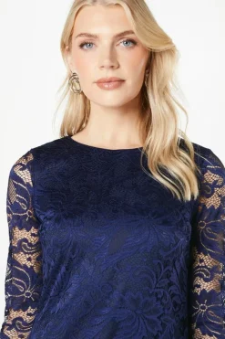 Navy 3/4 Sleeve Lace Dress