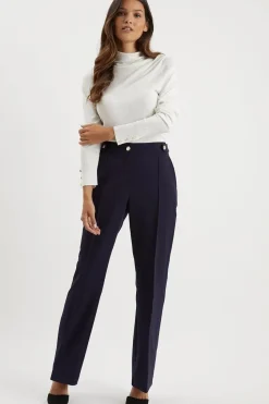 Navy Smart Bootcut Leg Trousers
