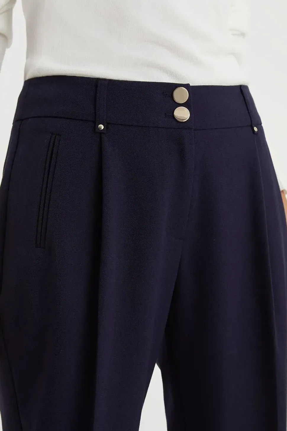 Navy Smart Tapered Leg Trousers
